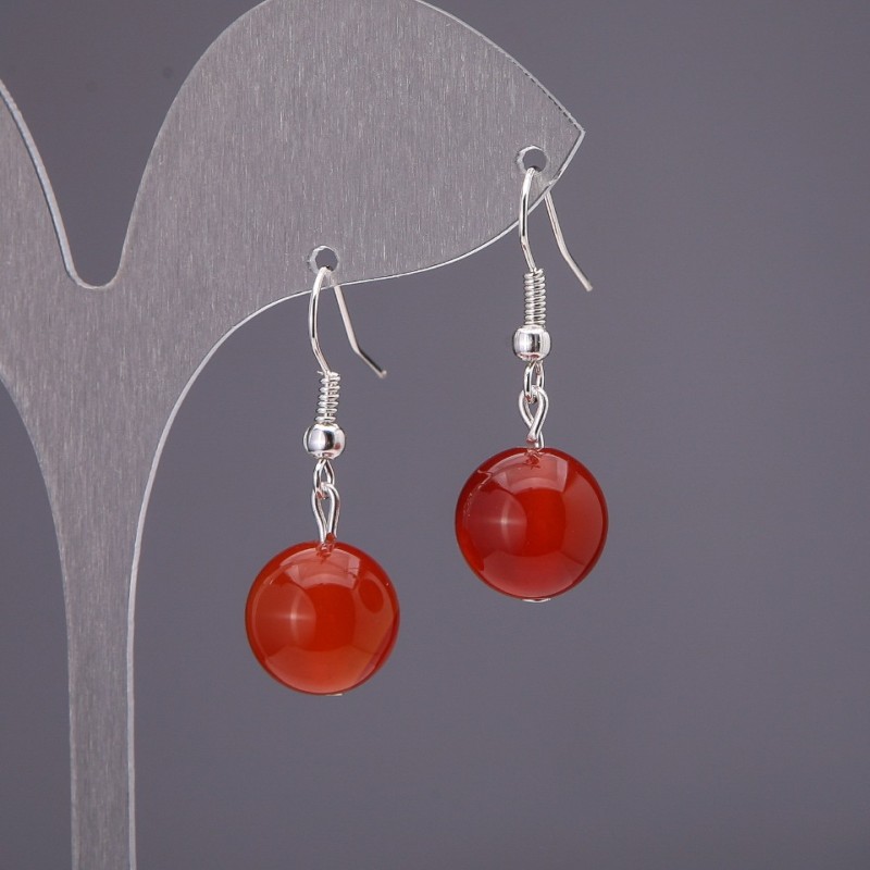 Carnelian Earrings, Smooth Ball, 12 mm Diameter