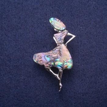 Brooch 'Madam' with Abalone Shell, Silver-Toned Metal 27×49 mm