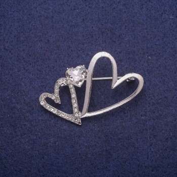 Clearance: Crystal Heart Brooch, Silver-Tone Metal 29x42mm
