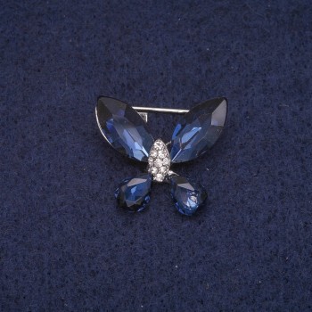Butterfly Brooch with Crystals, Silver-Toned Metal 20x23 mm