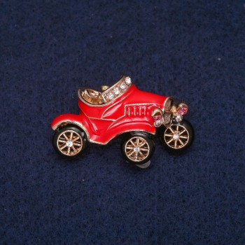 Brooch 'Car' enamel with crystals, gold-tone metal 22x36mm
