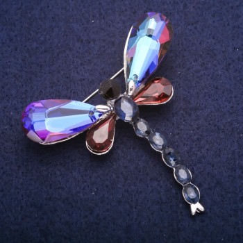 Dragonfly Brooch with Crystals, Silver-colored Metal 52x58 mm