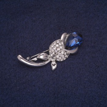 Brooch 'Rose with blue crystal'