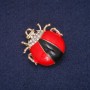 Ladybug Enamel Brooch with White Crystals, Gold-Tone Metal 28x31 mm