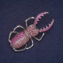 Brooch 'May Beetle' with Pink Rhinestones, Silver-Toned Metal 29x55mm