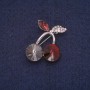 Cherry Brooch with Stones and Crystals, color Gray-Burgundy-Chameleon, 24×29 mm, Silver Metal