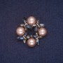 Brooch 'Wreath' with beads, blue and gray crystals, gold-tone metal 34x35 mm