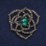 Brooch 'Flower with a Green Crystal and Rhinestones', Gray Metal 42x43mm