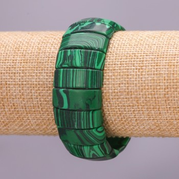 Elastic Malachite Bracelet (Pressed) Link 8×22 mm, Length 18 cm
