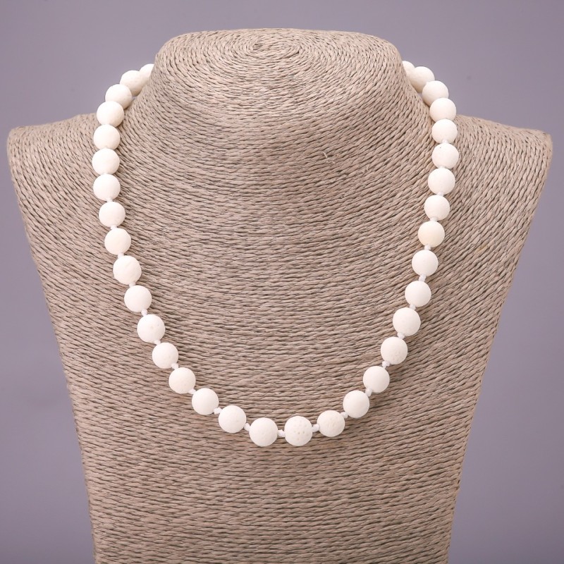 White Sponge Coral Necklace with Smooth Round Beads, 10 mm Diameter (±), 48 cm Long