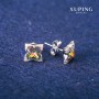 Xuping Stud Earrings with Swarovski Crystals in Rainbow Color, 9x13 mm Diameter, Rhodium
