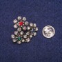 Brooch 'Flowers' with Crystals in Gray, Red, Green, and Blue on Silver-Tone Metal, 24×25 mm