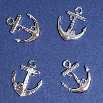 Anchor pendant with LOVE inscription, silver-plated metal, 25x20mm, pack of 4