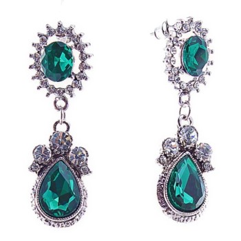 Stud Earrings with Green Crystals 16x50 mm