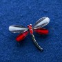 Brooch Dragonfly with crystals, silver-tone metal 32×43 mm