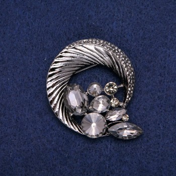 Round Brooch 'Halo with Rhinestones', woven into a beautiful composition, dark metal 45×50mm