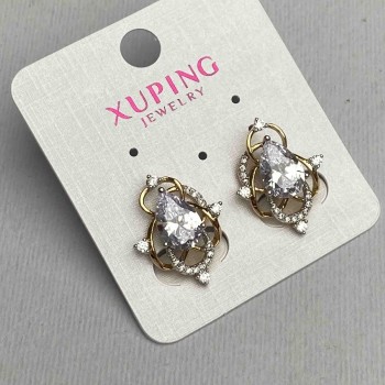 Xuping Earrings with White Stones, 16x21 mm, 18K Gold, Rhodium
