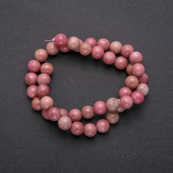 Natural rhodochrosite gemstone beads, smooth round beads, 8 mm diameter (+/-), on thread, length 38 cm