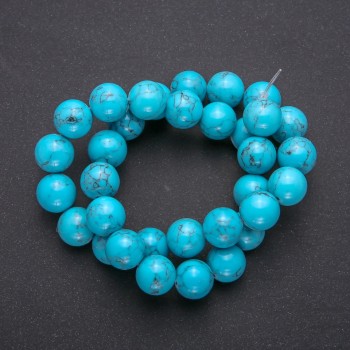Turquoise Beads Smooth Sphere, 12 mm Diameter, Thread, Length 38 cm (+/-)