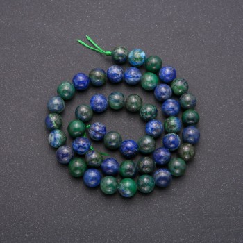 Azurite natural stone beads, smooth round spheres, 8.5 mm diameter, on a strand about 38 cm long