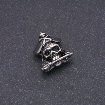 Bead insert, steel-thickness Pandora-style Pirate Skull, 17x22 mm, inner diameter 8 mm, silver metal