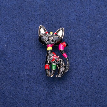 Brooch Cat with multicolored enamel, 22×42 mm, golden metal