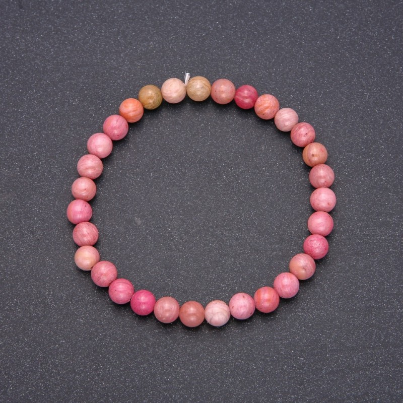 Rhodonite natural stone bracelet with smooth beads, 6 mm diameter, 18 cm length on elastic