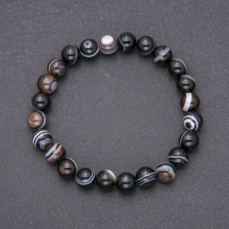 Bracelet of natural agate stone, smooth bead, diameter 8 mm (±), circumference 18 cm on elastic cord