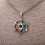Colorful Dragon Eye Pendant 35×53 mm on a chain, 65 cm length, silver-tone metal