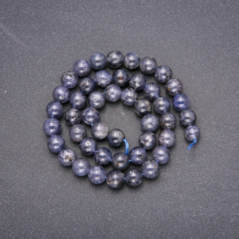 Natural stone iolite beads, smooth round, 8 mm diameter, 38 cm length
