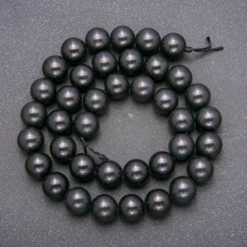 Beads on a thread of natural Shungite, smooth round beads, diameter 10 mm, length 38 cm