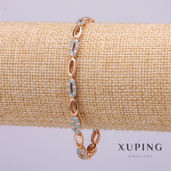 Xuping Bracelet with White and Blue Stones, 4 mm Thick, 19 cm Length, Gold Plated
