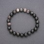 Natural Stone Bracelet with Silver Obsidian on Elastic Cord, Smooth Beads, 8 mm Diameter, 18 cm Length