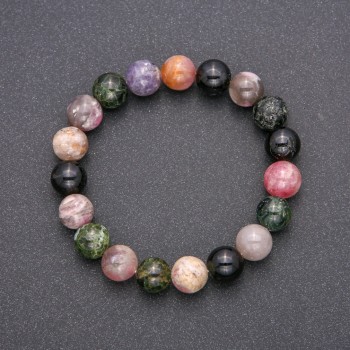 Bracelet made of natural tourmaline on elastic cord, smooth beads, diameter 10 mm (±), circumference 18 cm