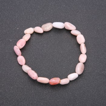 Bracelet with Pink Opal — Natural Stone, on Elastic, Faceted Beads, 7x10 mm Ø, 18 cm Circumference