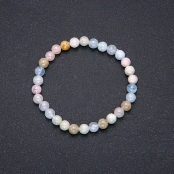Morganite natural stone bracelet - stretch, smooth beads, 6(±)mm diameter, 18 cm circumference