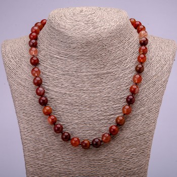 Necklace of natural stone Red Rutile Quartz smooth bead, diameter 10(±)mm, length 45 cm