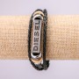 DIESTL bracelet with metal insert, length 19–21 cm, thickness 14 mm, eco-leather, black, metal button clasp