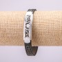 Bracelet with metal inlays, 21 cm long, 10 mm thick, rubber, gray color, with clasp