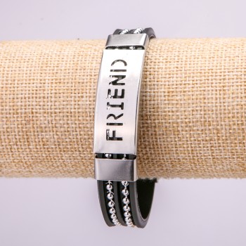 Bracelet with metal inserts, 21 cm long, 15 mm thick, black rubber, with clasp