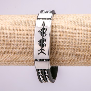 Bracelet with metal inserts, 21 cm long, 15 mm thick, rubber, black, with clasp