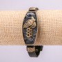 Bracelet with metal inlays, length 16-24 cm, thickness 20 mm, eco leather, black strap