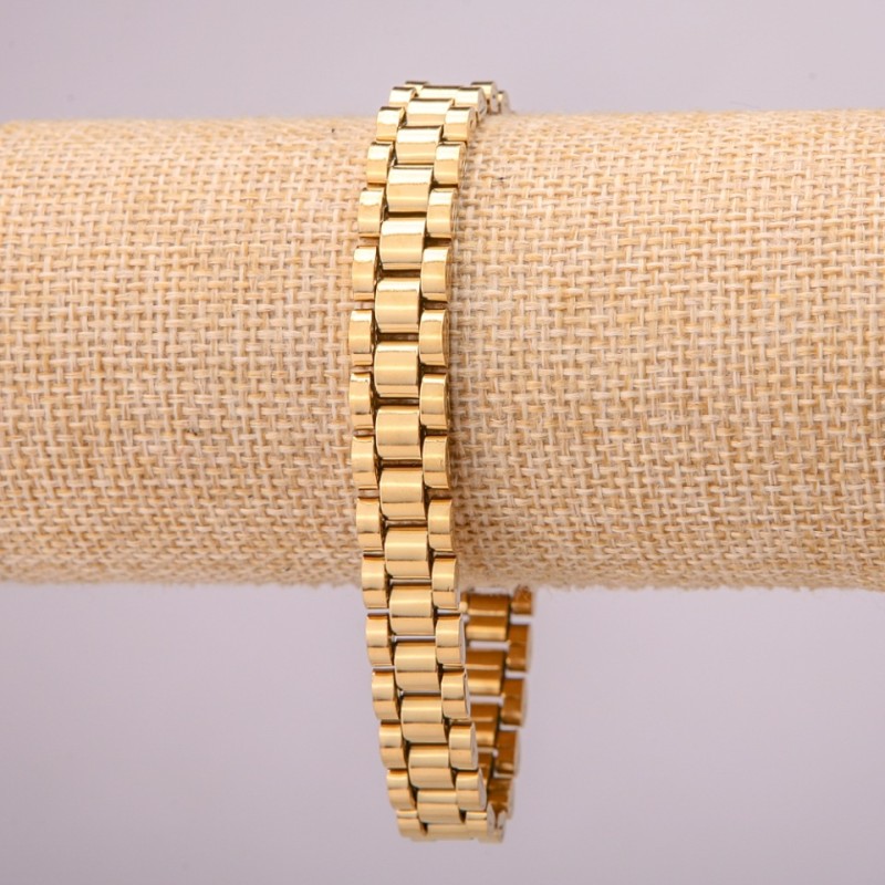 Gold-tone stainless steel bracelet with clasp, 10 mm thick, 21 cm long