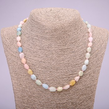 Natural Morganite gemstone necklace, faceted beads, bead diameter 7×9 mm (±), length 48 cm