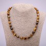 Tiger's Eye natural stone necklace with faceting, bead diameter 10x12 (+/-) mm, length 48 cm