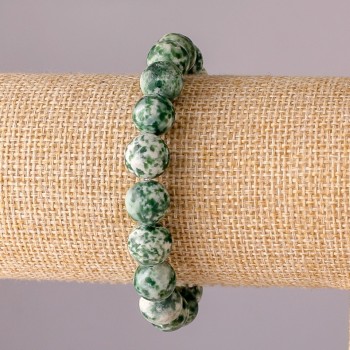 Moss Agate Bracelet on Elastic Cord, Smooth Beads, 10 mm Diameter, 18 cm Circumference