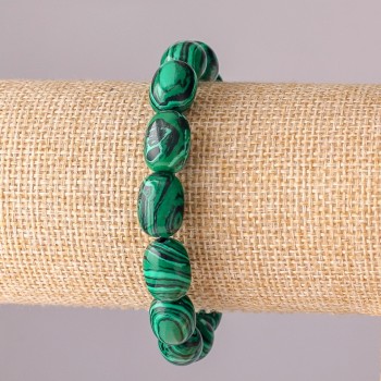 Malachite Barrel Bracelet (pressed) on elastic 10x14mm, length 18 cm