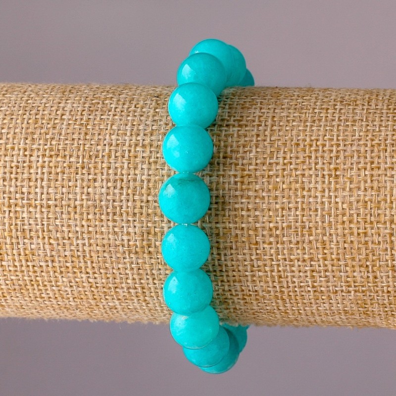Aquamarine bracelet on elastic cord, smooth beads, 10 mm diameter, 18 cm circumference