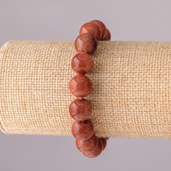 Aventurine Bracelet 'Golden Sand' on Elastic Cord, Smooth Beads, 12 mm Diameter, 18 cm Circumference