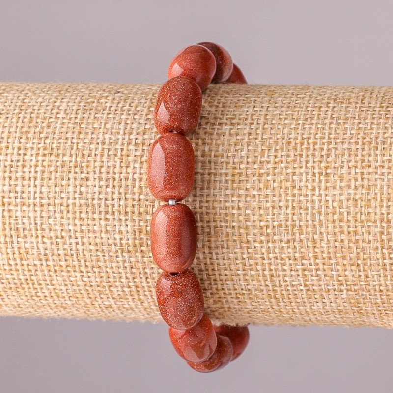 Aventurine Natural Stone Bracelet 'Golden Sand', barrel beads on elastic, 10x14mm, 18 cm circumference
